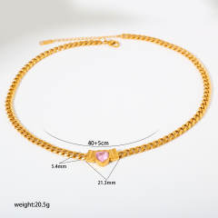 Hot sale chunky chain color diamond heart stainless steel necklace