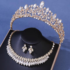 New Bridal Wedding Headwear Elegant Rhinestone Crown Necklace Earrings Three-Piece Set