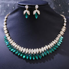 New Bridal Wedding Headwear Elegant Rhinestone Crown Necklace Earrings Three-Piece Set