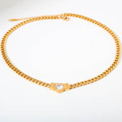 Hot sale chunky chain color diamond heart stainless steel necklace