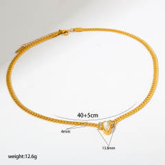Hot sale chunky chain color diamond heart stainless steel necklace