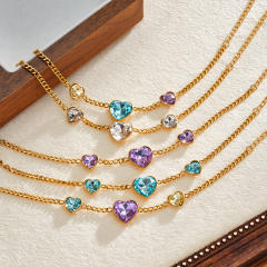 Fashionable Love-Patterned Stainless Steel Bracelet with Glass Inlays for Women