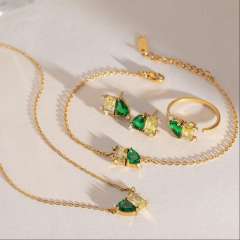 18KG emerald cubic zircon mix color stainless steel necklace bracelet earrings set