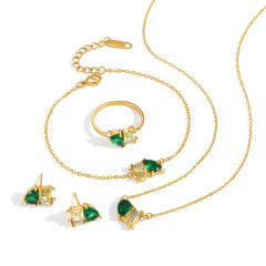18KG emerald cubic zircon mix color stainless steel necklace bracelet earrings set