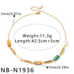 Fashion geometric inlaid shell stainless steel necklace and bracelet set for women