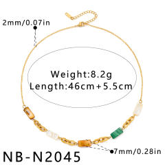 Fashion geometric inlaid shell stainless steel necklace and bracelet set for women