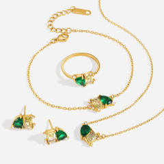 18KG emerald cubic zircon mix color stainless steel necklace bracelet earrings set