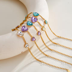 Fashionable Love-Patterned Stainless Steel Bracelet with Glass Inlays for Women
