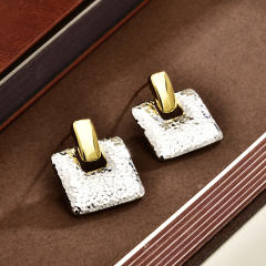 Super shiny square mix color gold plated copper earrings for women