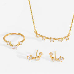 316L cubic zircon smile face shape stainless steel necklace earrings rings set