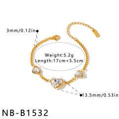 Fashionable Love-Patterned Stainless Steel Bracelet with Glass Inlays for Women