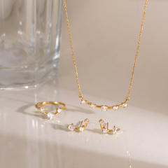 316L cubic zircon smile face shape stainless steel necklace earrings rings set