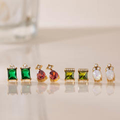 18KG elegant colorful cubic zircon dainty stainless steel necklace earrings set