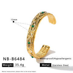 Exquisite Luxury Rhinestone-Encrusted Natural Stone Shiny Stainless Steel Bracelet