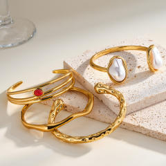 Exquisite Luxury Rhinestone-Encrusted Natural Stone Shiny Stainless Steel Bracelet