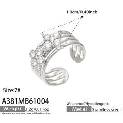 Elegant cubic zircon flower heart stainless steel rings wide rings
