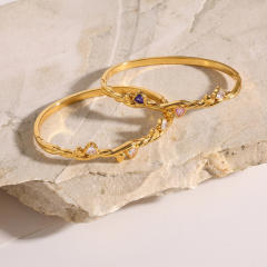 Fashion heart-shaped stainless steel bracelet with zirconia stones