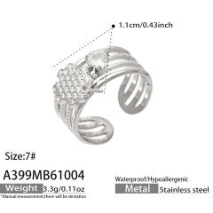 Elegant cubic zircon flower heart stainless steel rings wide rings