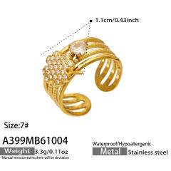 Elegant cubic zircon flower heart stainless steel rings wide rings
