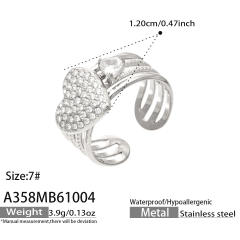 Elegant cubic zircon flower heart stainless steel rings wide rings