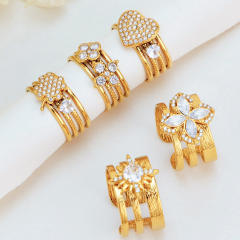 Elegant cubic zircon flower heart stainless steel rings wide rings