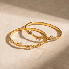 Fashion heart-shaped stainless steel bracelet with zirconia stones