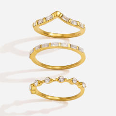 Delicate diamond three piece stainless steel rings stackable rings