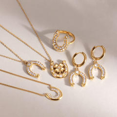 Elegant jewelry set for women stainless steel necklace rings 18k gold horseshoe series necklace ring