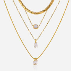 Elegant stainless steel necklace light luxury zircon pendant collarbone chain necklace