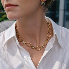 Personality mix rhinestone chain necklace bracelet for women stainless steel necklace bracelet