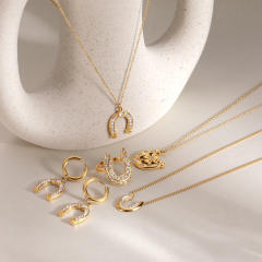 Elegant jewelry set for women stainless steel necklace rings 18k gold horseshoe series necklace ring