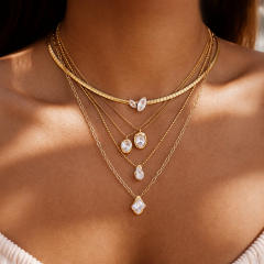 18k gold electroplated non-fading stainless steel necklace stackable jewelry diamond necklace