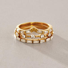 Delicate diamond three piece stainless steel rings stackable rings