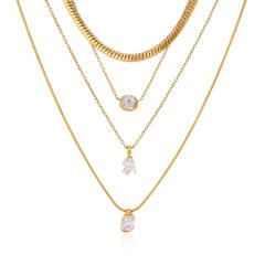 Elegant stainless steel necklace light luxury zircon pendant collarbone chain necklace