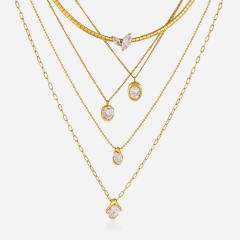 18k gold electroplated non-fading stainless steel necklace stackable jewelry diamond necklace