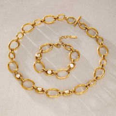 Personality mix rhinestone chain necklace bracelet for women stainless steel necklace bracelet