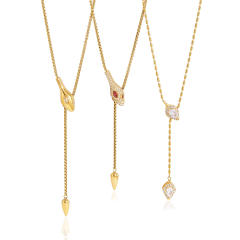 Elegant titanium steel necklace zircon and rhinestone snake necklace Y-chain necklace for women