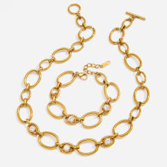 Personality mix rhinestone chain necklace bracelet for women stainless steel necklace bracelet