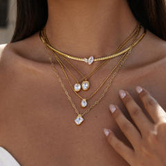 18k gold electroplated non-fading stainless steel necklace stackable jewelry diamond necklace