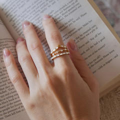 Delicate diamond three piece stainless steel rings stackable rings