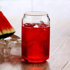 Beer can Shape Glass with Bamboo Lid and Straw