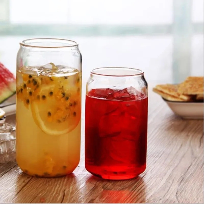 Beer can Shape Glass with Bamboo Lid and Straw