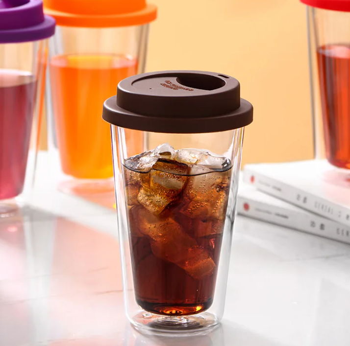 12oz Transparent Smoothie Glass Cup,Double Wall Iced Coffee Tumbler, Glass