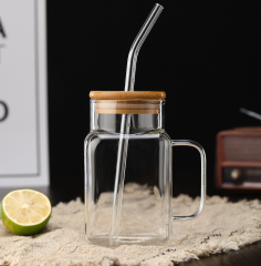 550ml Glass Cup With Lid and Straw Transparent Bubble Tea Cup Juice Glass Beer Can Milk Mocha Cups Breakfast Mug Drinkware