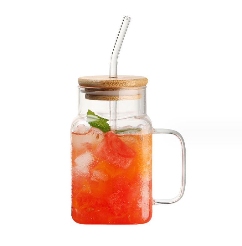 550ml Glass Cup With Lid and Straw Transparent Bubble Tea Cup Juice Glass Beer Can Milk Mocha Cups Breakfast Mug Drinkware