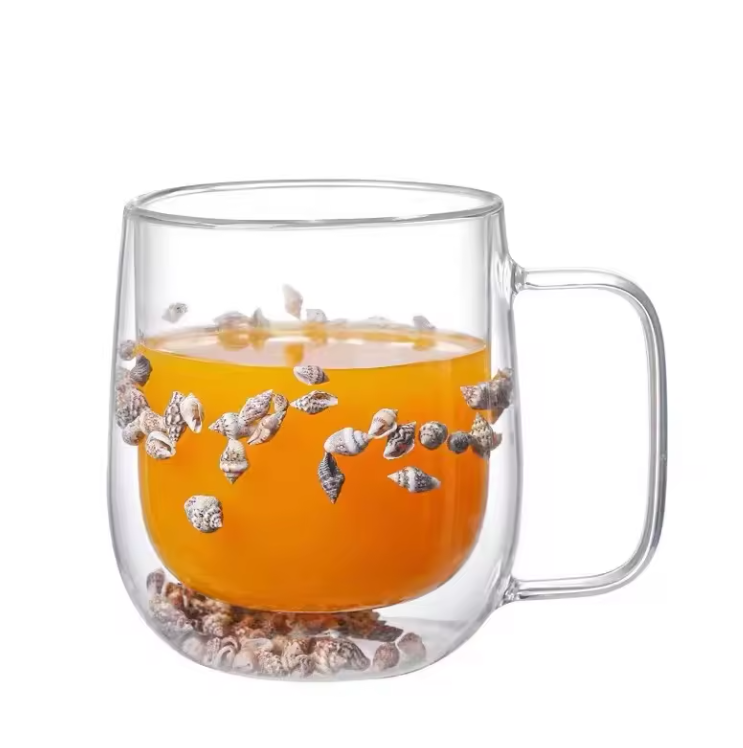 double wall glass mugs with real dried flowers