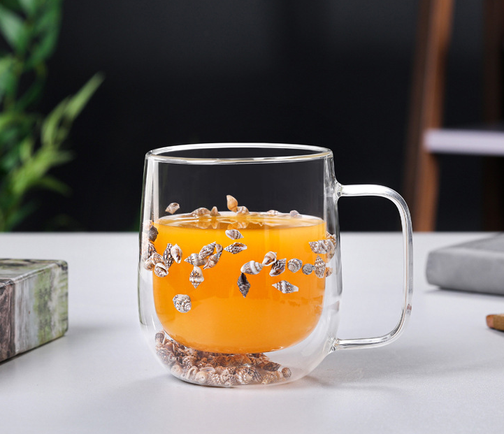 double wall glass mugs with real dried flowers