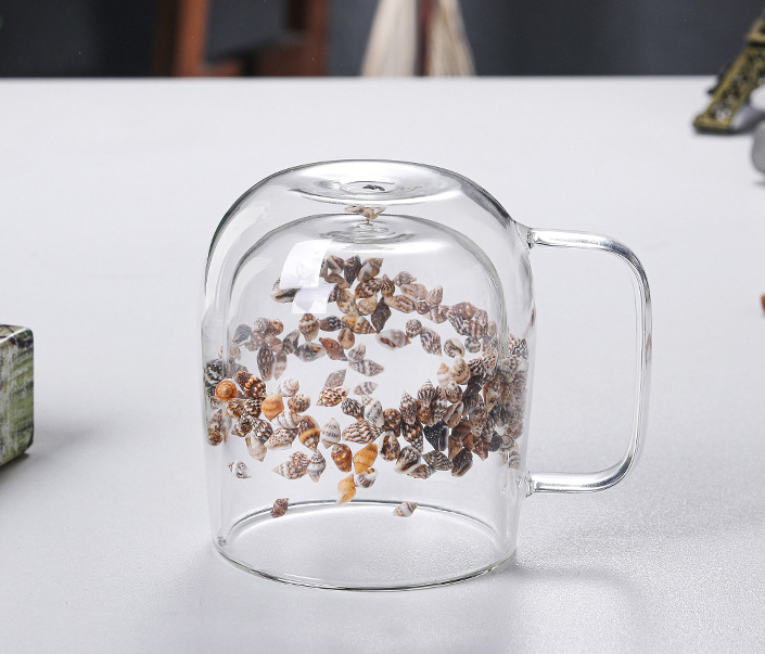 double wall glass mugs with real dried flowers