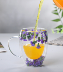 double wall glass mugs with real dried flowers