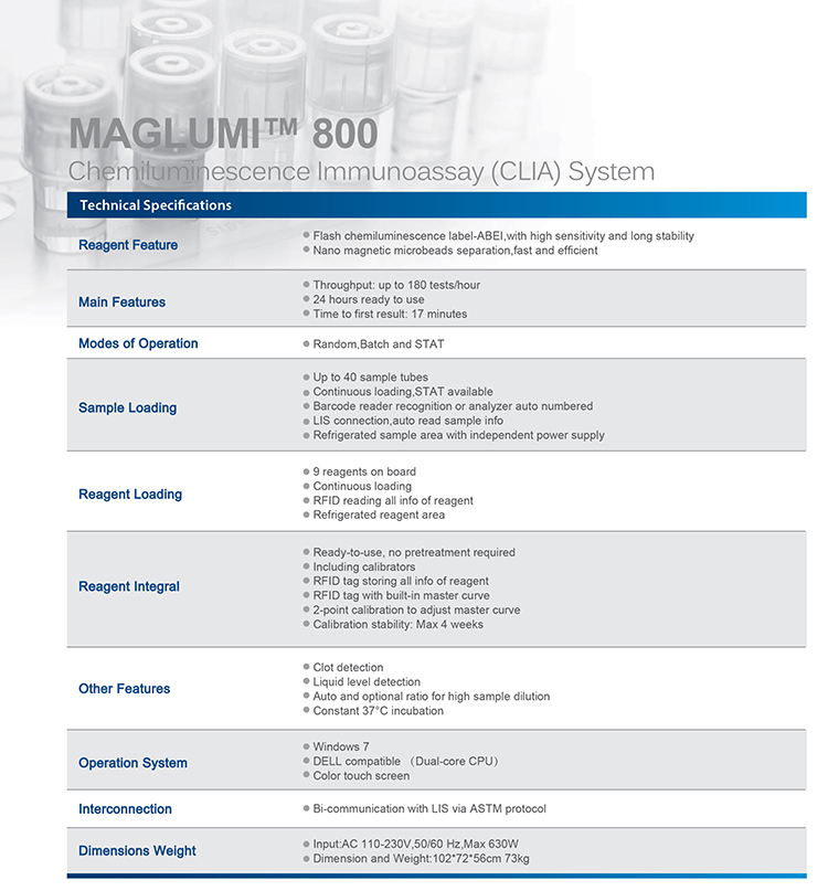 Snibe Maglumi 800 Chemiluminescence Immunoassay Analyzer Reagent With